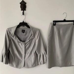 Bigio silver Gray Blazer and Skirt Set semi formal suit SILK size8